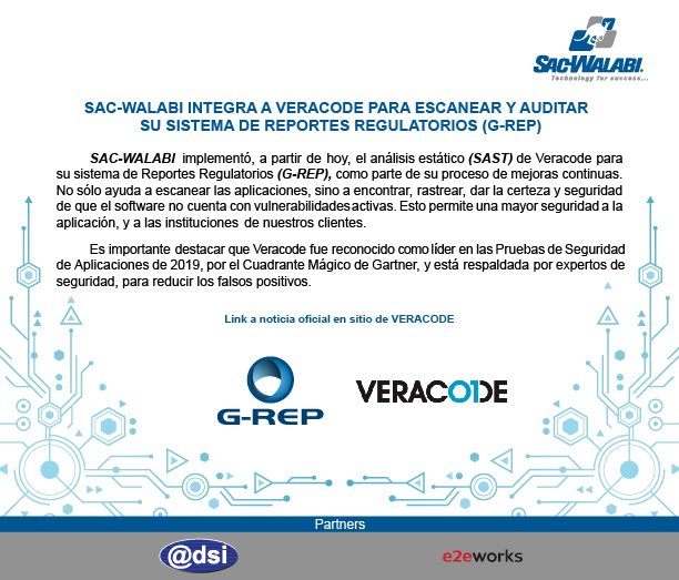 Imagen principal: SAC-WALABI integra a Veracode para escanear y auditar su sistema de Reportes Regulatorios (G-REP)